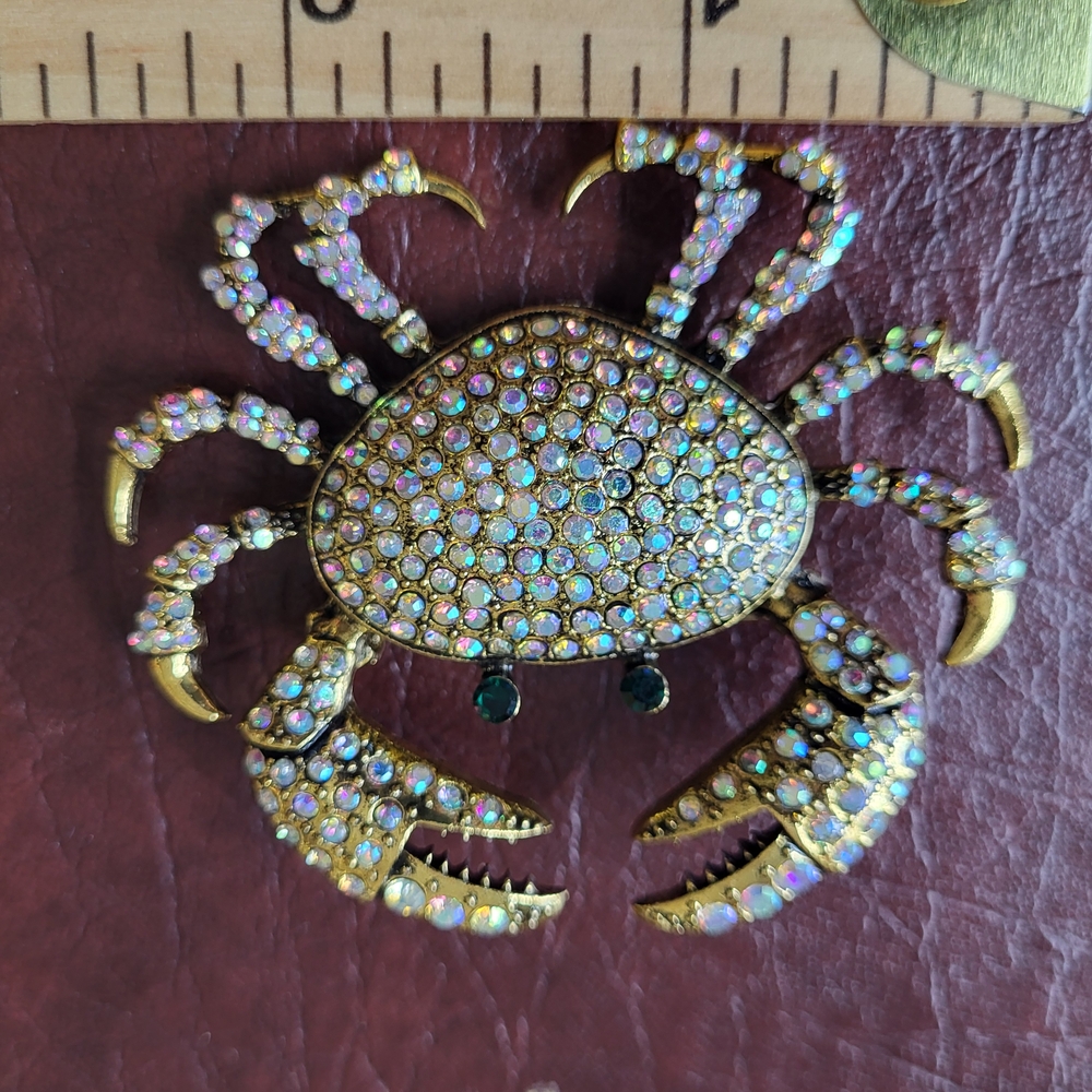 Heidi Daus Gold-Tone Crystal Pave Crab Brooch with Aurora Borealis Accents - Picture 2 of 5
